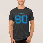 Blue Sports Team Custom Naam, Nummer, Team Zwart Tri-Blend Shirt (Voorkant)