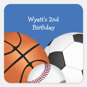 Blue Sports Theme Birthday Vierkante Sticker