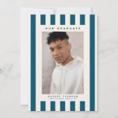 Blue Sporty Stripes 2 Photo Graduation Aankondiging (Voorkant)