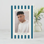 Blue Sporty Stripes 2 Photo Graduation Aankondiging (Staand voorkant)
