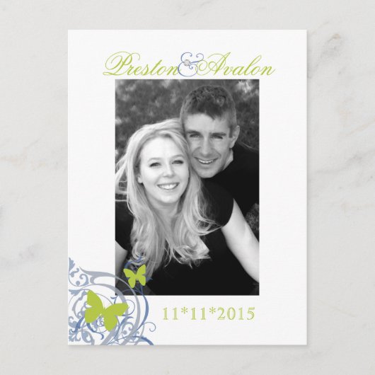Blue Spring Butterfly Save the Date Briefkaart (Voorkant)