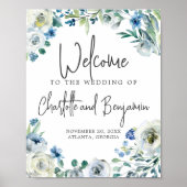 Blue Spring Floral Chic Welcome to Our Wedding Poster (Voorkant)
