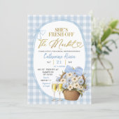 Blue Spring Floral Gingham Coquette Bridal Shower Kaart (Staand voorkant)