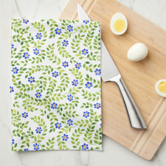 Blue Spring Floral Towel Theedoek (Quarter Fold)