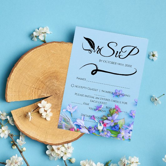 Blue Spring Minimalist Handgeschreven Bruiloft RSV RSVP Kaartje
