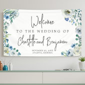 Blue Spring Waterverf Floral Chic Wedding Welcome Spandoek