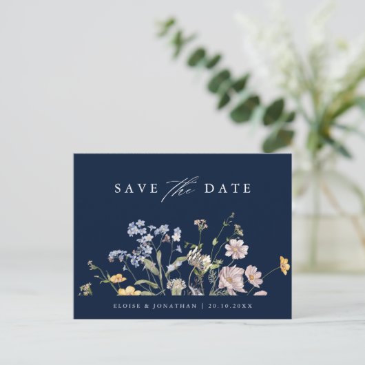 Blue Spring Wildflower Meadow Save the Date Briefkaart (Staand voorkant)