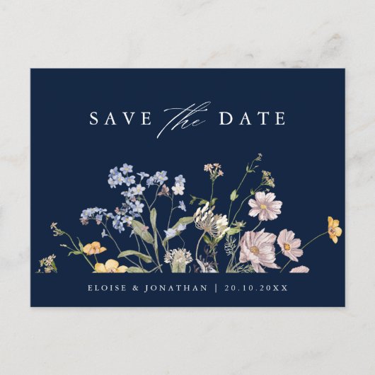 Blue Spring Wildflower Meadow Save the Date Briefkaart (Voorkant)