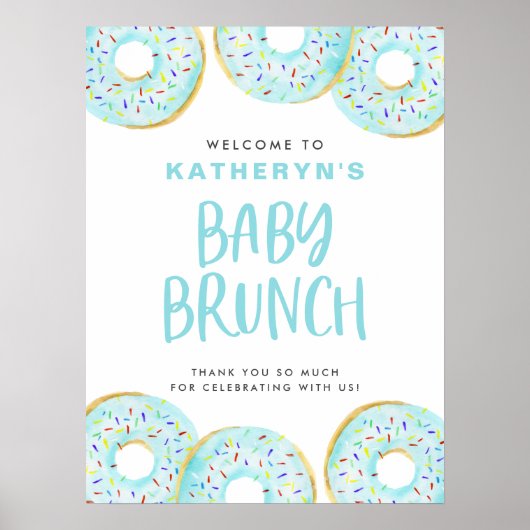 Blue Sprinkle Donuts Baby Brunch Welkom Poster (Voorkant)