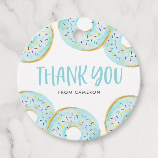 Blue Sprinkle Donuts Verjaardagsfeest Dank u Bedankjes Labels (Voorkant)