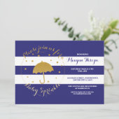 Blue Sprinkle Navy Blue Shower Gold Baby Invite Kaart (Staand voorkant)