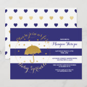Blue Sprinkle Navy Blue Shower Gold Baby Invite Kaart (Voorkant / Achterkant)