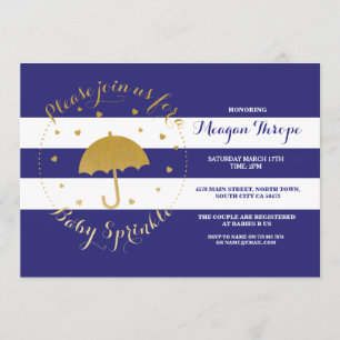 Blue Sprinkle Navy Blue Shower Gold Baby Invite Kaart
