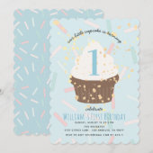 Blue Sprinkles Cupcake Verjaardag Uitnodiging (Voorkant / Achterkant)