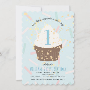 Blue Sprinkles Cupcake Verjaardag Uitnodiging