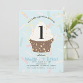 Blue Sprinkles Cupcake Verjaardag Uitnodiging (Staand voorkant)
