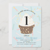 Blue Sprinkles Cupcake Verjaardag Uitnodiging (Voorkant)