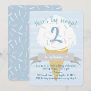 Blue Sprinkles Ice Cream Birthday Invitation Kaart