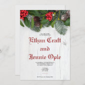 Blue Spruce and Winter Holly Wedding Invitation Kaart (Voorkant / Achterkant)