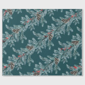 Blue Spruce Cones Red Ilex Berries Garland Blauwgr Cadeaupapier (Vlak)