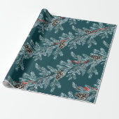 Blue Spruce Cones Red Ilex Berries Garland Blauwgr Cadeaupapier (Uitgerold)