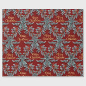 Blue Spruce Red Berries Goud Vrolijk Kerstfeest Cadeaupapier (Vlak)