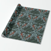 Blue Spruce Red Berries Lattice Forest Green Cadeaupapier (Uitgerold)