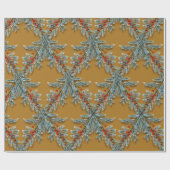 Blue Spruce Red Berries Lattice Gold Cadeaupapier (Vlak)