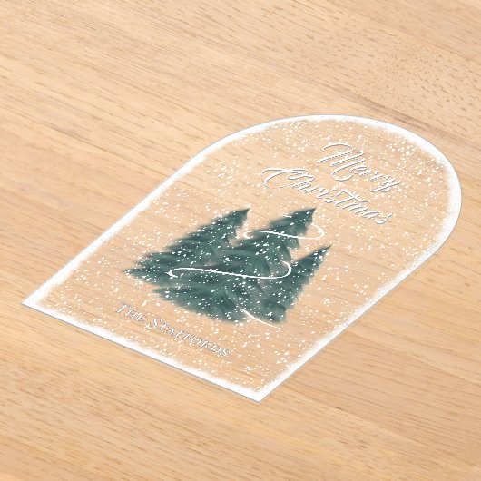 Blue Spruce Sneeuwval Acryl Kerst Kaart Acryl Uitnodigingen (Laagn)