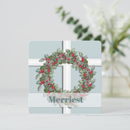 Blue Spruce Window to Winter Holiday Card Feestdagenkaart (Staand voorkant)