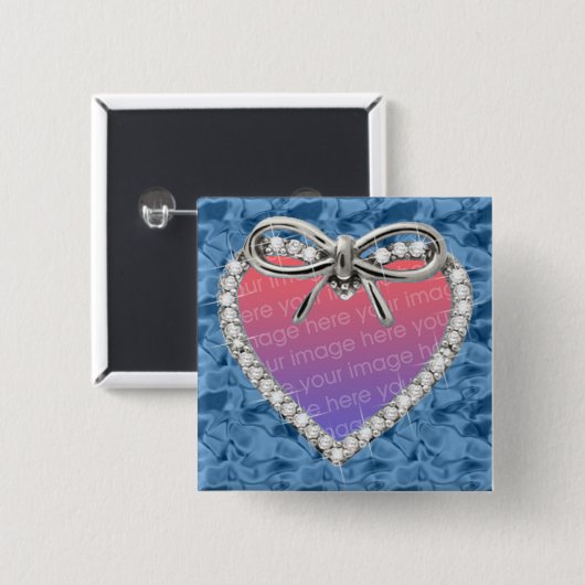 Blue Square Diamond Heart Lijst Button (Voorkant /achterkant)