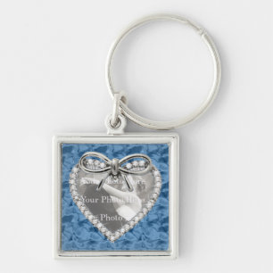 Blue Square Diamond Heart Lijst Sleutelhanger