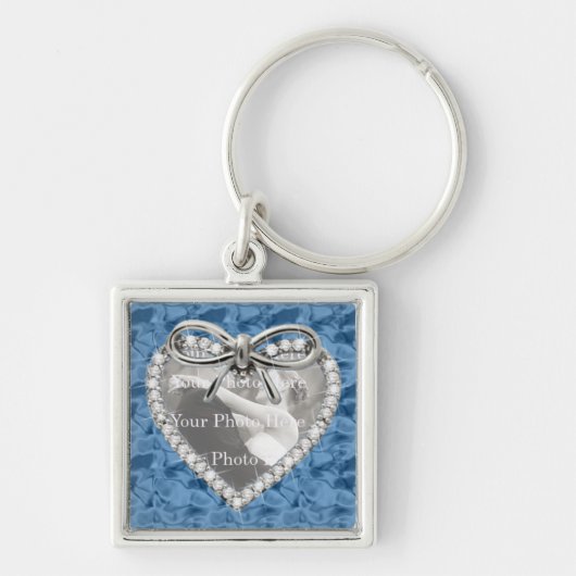 Blue Square Diamond Heart Lijst Sleutelhanger (Voorkant)