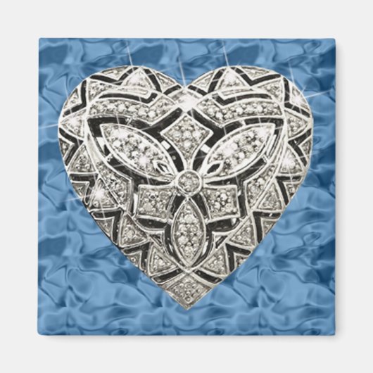Blue Square Elegant Designer Diamond Heart Magnet (Voorkant)