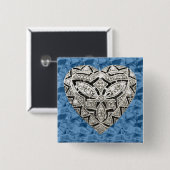 Blue Square Elegant Designer Heart Button (Voorkant /achterkant)
