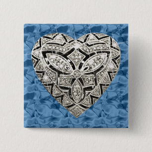 Blue Square Elegant Designer Heart Button