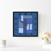 Blue Square Geometric - Emotionvorm en kleur Vierkante Klok (Huis)