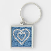 Blue Square Live Laugh Love Diamond Heart Keychain (Voorkant)