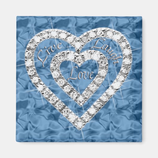 Blue Square Live Laugh Love Diamond Heart Magnet (Voorkant)