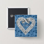 Blue Square Love Diamond Heart Button (Voorkant /achterkant)