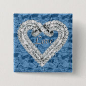 Blue Square Love Diamond Heart Button (Voorkant)