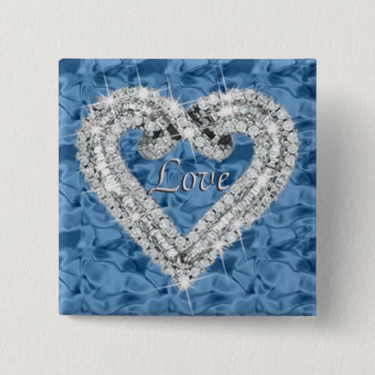 Blue Square Love Diamond Heart Button (Voorkant)