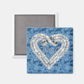 Blue Square Love Diamond Heart Magnet (Voorkant / Achterkant)
