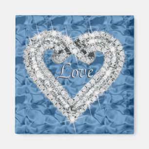 Blue Square Love Diamond Heart Magnet