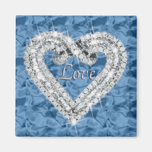 Blue Square Love Diamond Heart Magnet (Voorkant)