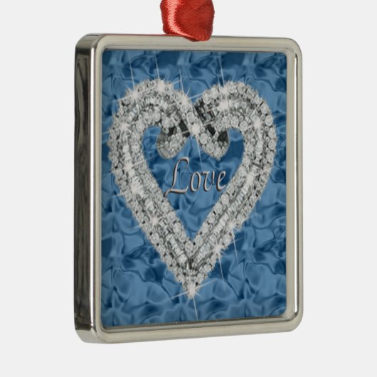 Blue Square Love Diamond Heart Ornament (Rechts)
