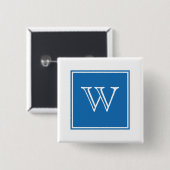 Blue Square Monogram Button (Voorkant /achterkant)
