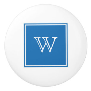 Blue Square Monogram Knob Keramische Knop