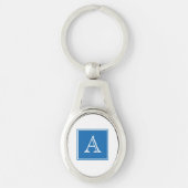 Blue Square Monogram Metal Sleutelhanger (Voorkant)