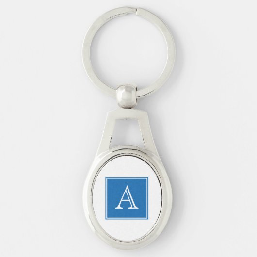 Blue Square Monogram Metal Sleutelhanger (Voorkant)